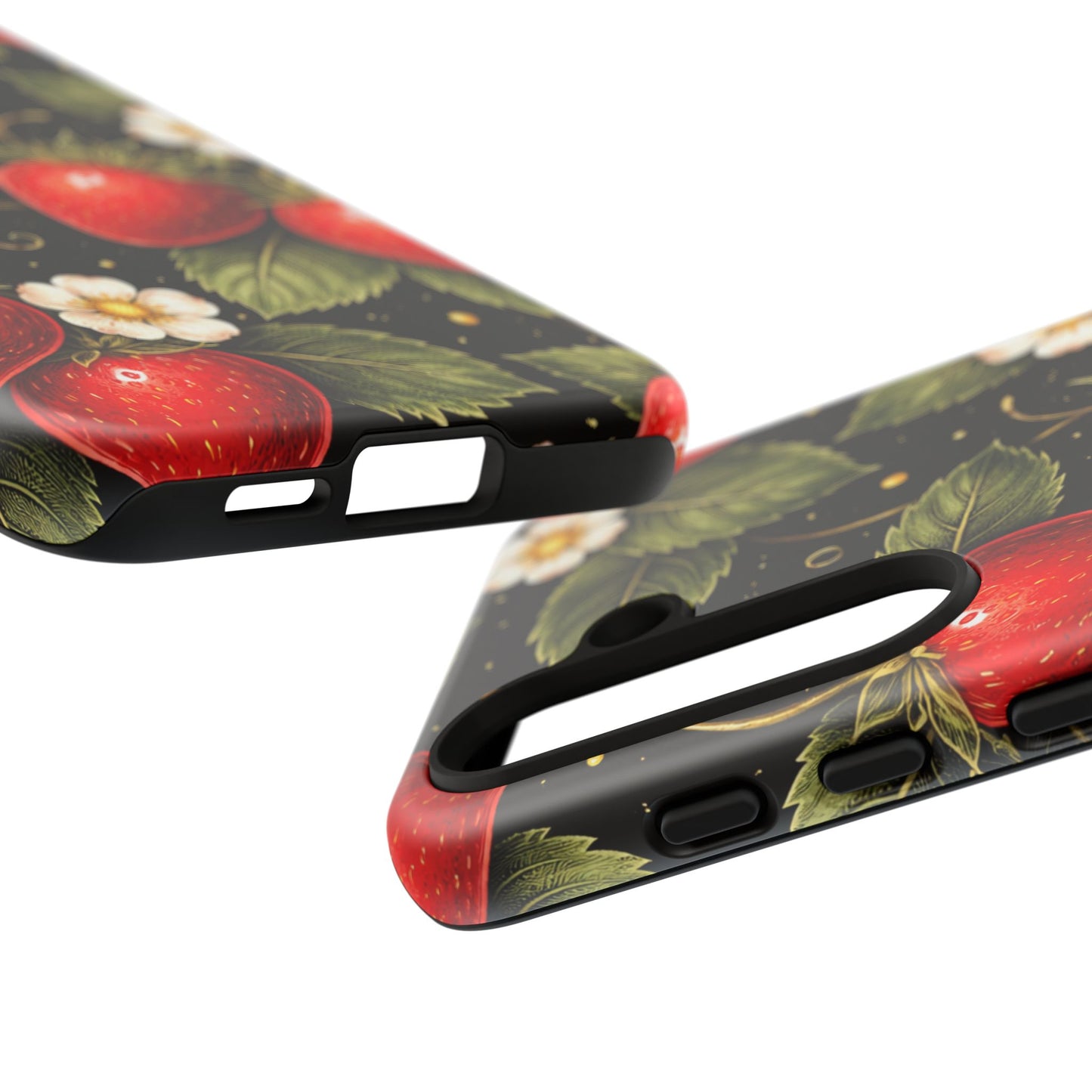 Strawberry Pattern Tough Phone Case — Vintage Red Berry Floral Protective Cover