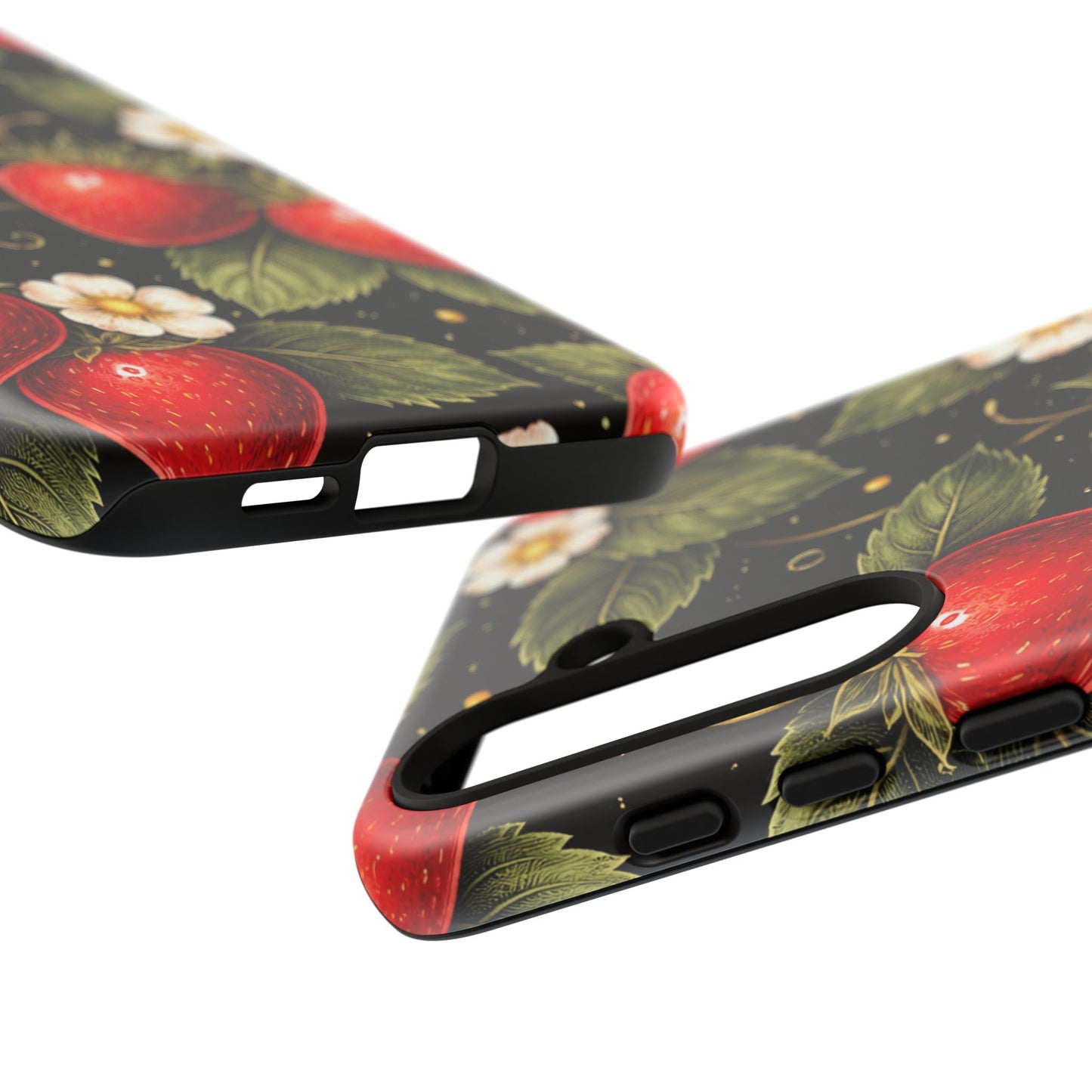 Strawberry Pattern Tough Phone Case — Vintage Red Berry Floral Protective Cover
