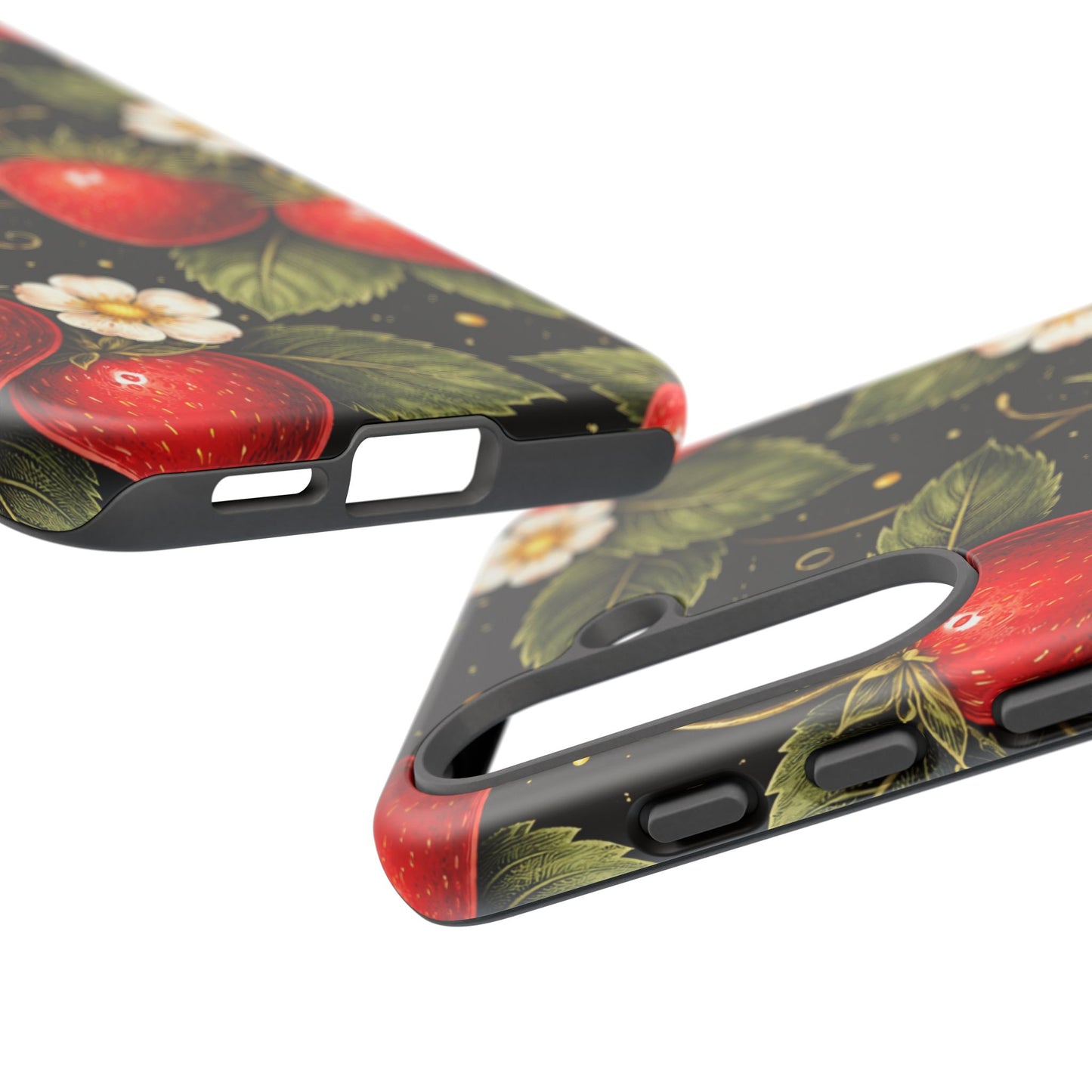 Strawberry Pattern Tough Phone Case — Vintage Red Berry Floral Protective Cover